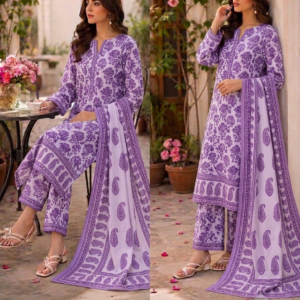 Elegant Lavender Floral Digital Print Cotton
