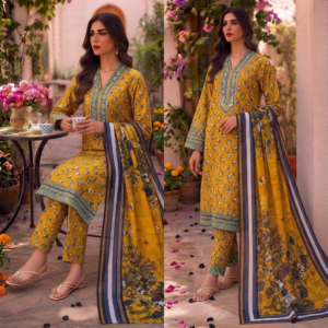 Mustard Floral Khaddar Premium Winter Collection
