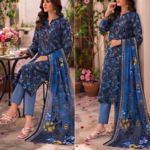 Elegant Blue Floral Khaddar Winter Edition
